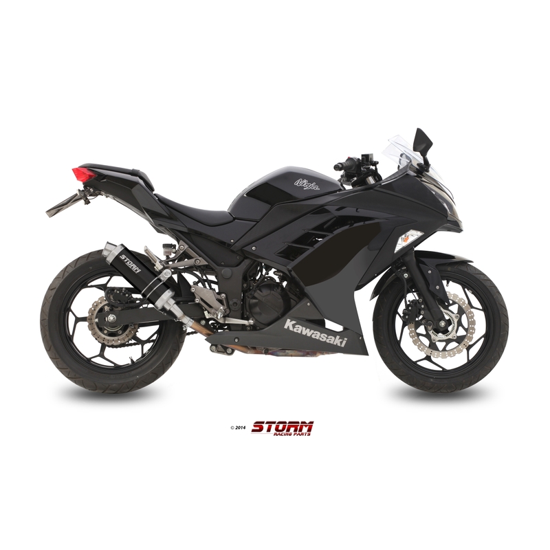 Kipufogóvég STORM GP Acélos fekete részére KAWASAKI Z 300 2015-2016, KAWASAKI EX Ninja 300 2013-2016