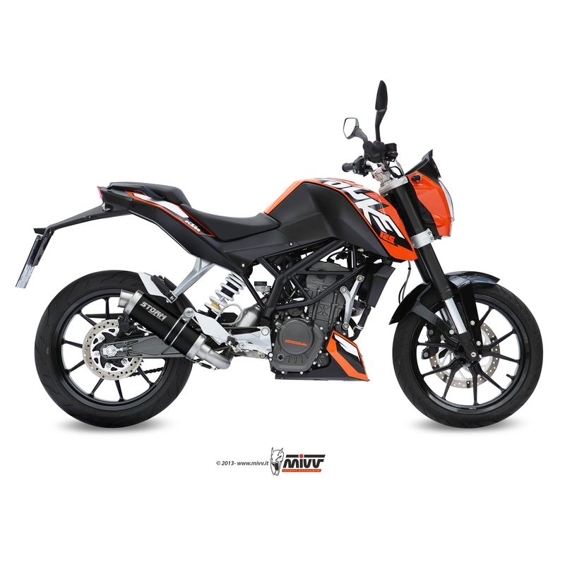 Teljes kipufogó rendszer 1x1 STORM GP Acélos fekete részére KTM Duke 125 2011-2016, KTM Duke 200 2012-2014