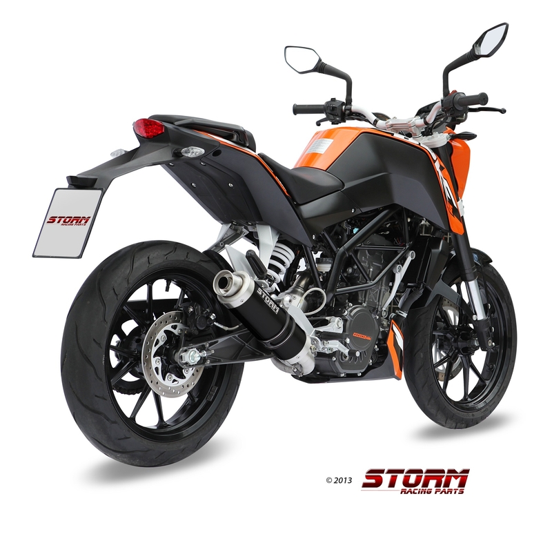 Teljes kipufogó rendszer 1x1 STORM GP Acélos fekete részére KTM Duke 125 2011-2016, KTM Duke 200 2012-2014