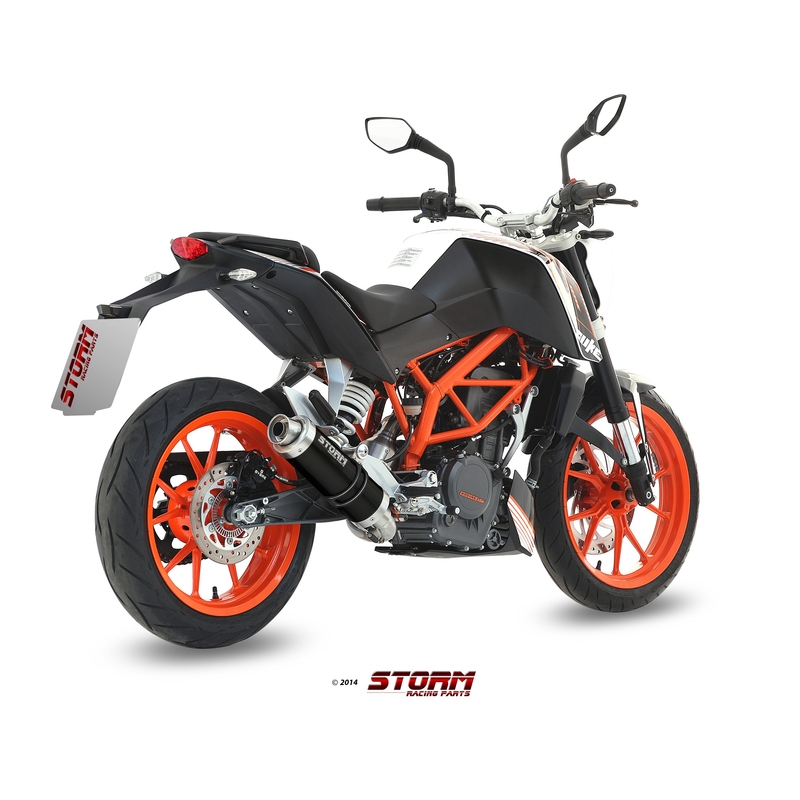 Teljes kipufogó rendszer 1x1 STORM GP Acélos fekete részére KTM Duke 390 2013-2016