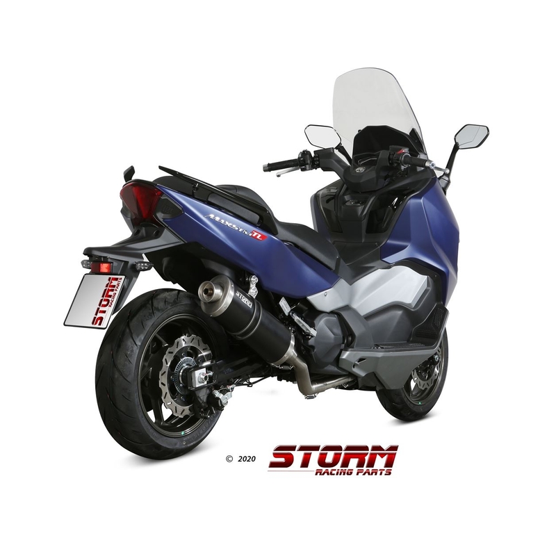 Teljes kipufogó rendszer 2x1 STORM OVAL Acélos fekete részére SYM TL 500  2020-2021, SYM Maxsym TL 500 2019-2020