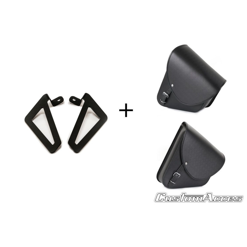 Leather saddlebag CUSTOMACCES BARCELONA fekete pair, with universal support