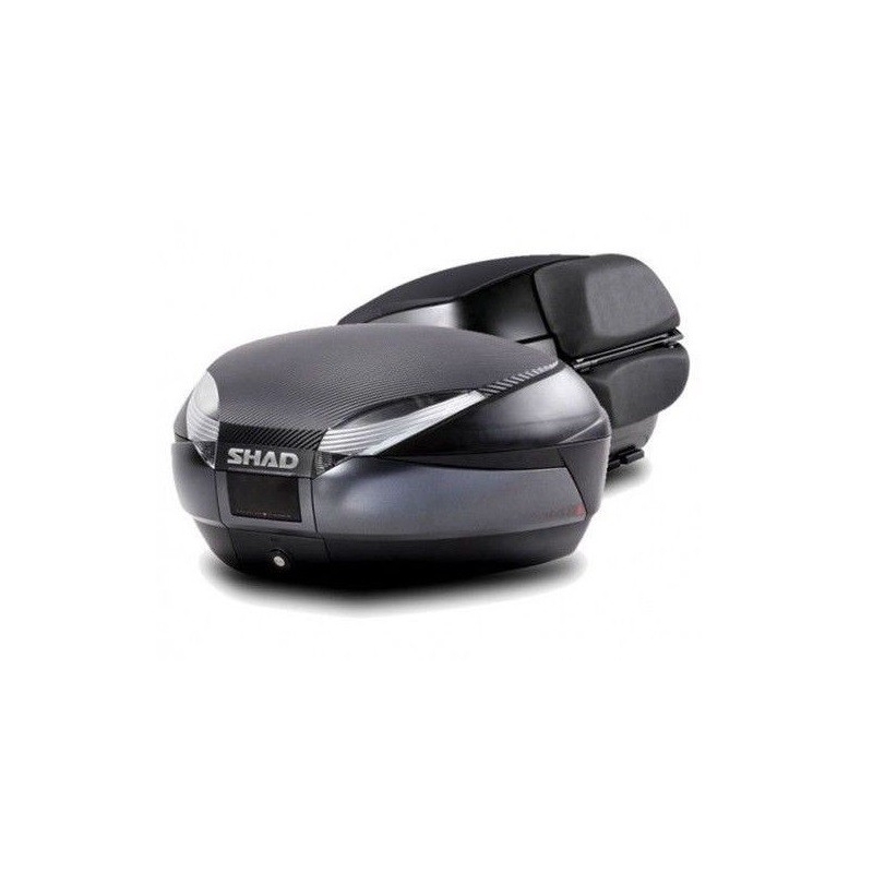 Felső csomagtartó SHAD SH48 szürke with backrest, carbon cover and PREMIUM SMART lock