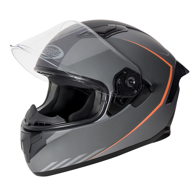 Ózon Sprint Csík integrált motorkerékpár sisak fekete-szürke-fluo piros