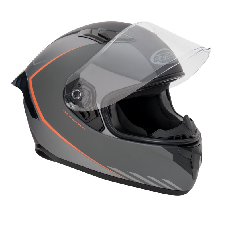 Ózon Sprint Csík integrált motorkerékpár sisak fekete-szürke-fluo piros