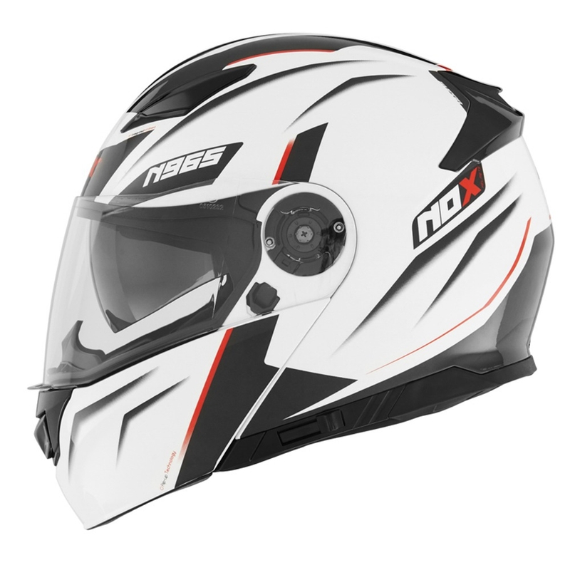 Billenő motorkerékpár sisak NOX N965 Supra fehér-piros