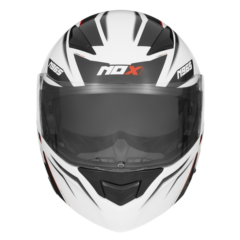 Billenő motorkerékpár sisak NOX N965 Supra fehér-piros