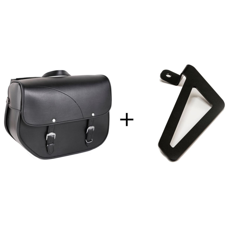 Leather saddlebag CUSTOMACCES SANT LOUIS fekete right, with metal base right side and right fitting kit