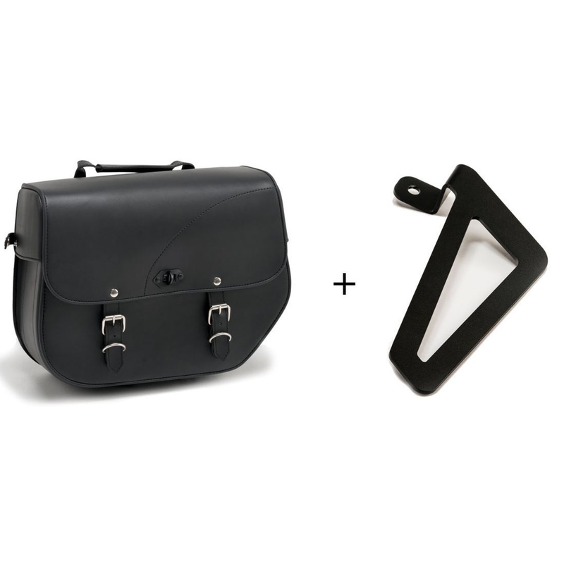 Leather saddlebag CUSTOMACCES SANT LOUIS fekete left, with metal base left side and left fitting kit