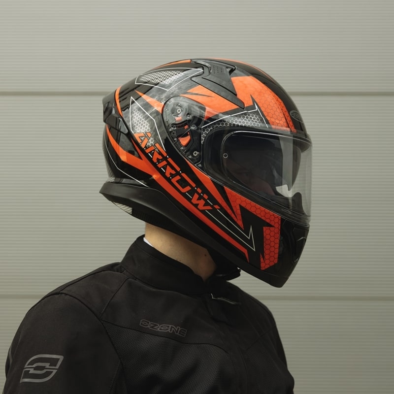 Zárt motoros sisak Ozone Arrow fekete-szürke-neon piros