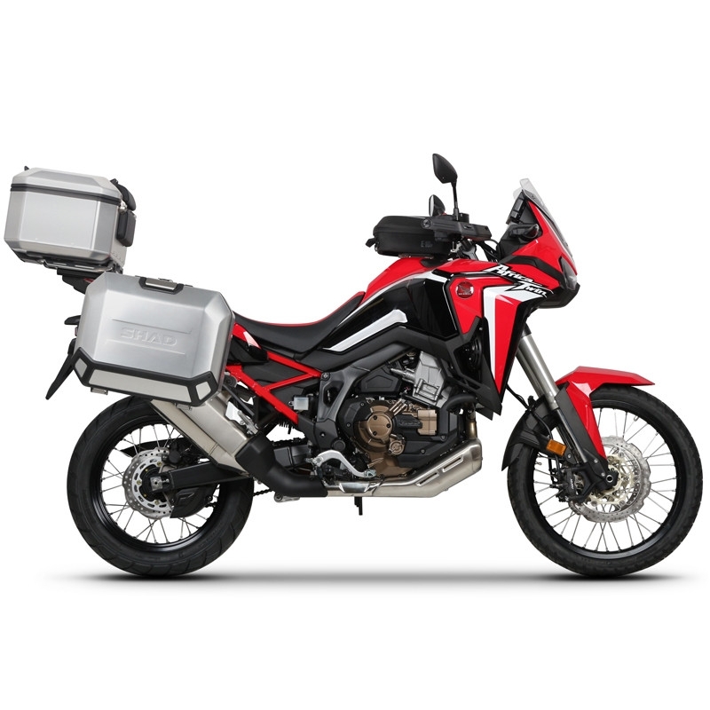 Complete set of aluminum cases SHAD TERRA, 48L topcase + 36L / 47L side cases, including mounting kit and plate SHAD HONDA CRF 1100 Africa Twin
