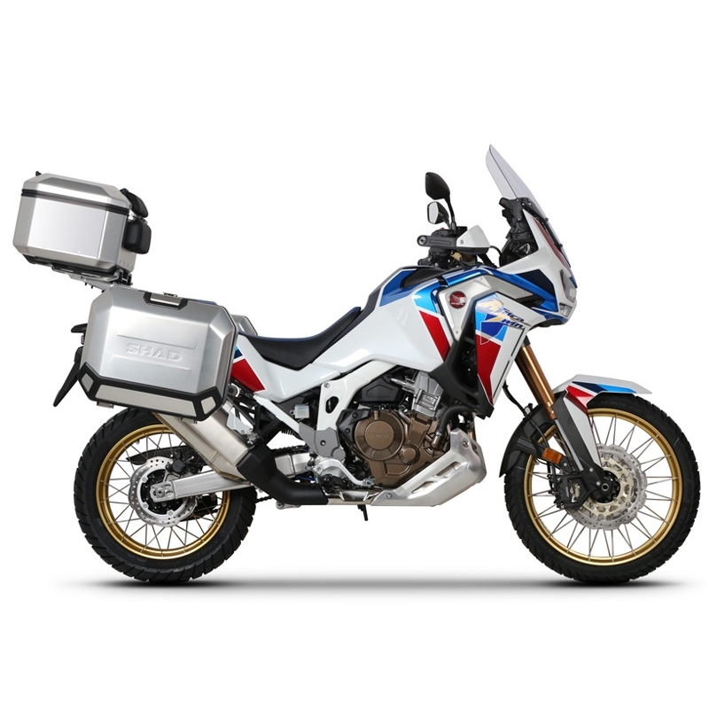 Complete set of aluminum cases SHAD TERRA, 48L topcase + 36L / 47L side cases, including mounting kit and plate SHAD HONDA CRF 1100 Africa Twin