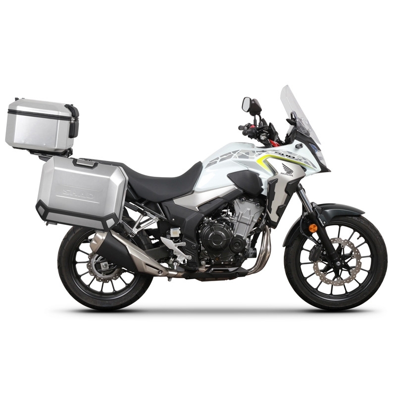 Complete set of aluminum cases SHAD TERRA, 37L topcase + 36L / 36L side cases, including mounting kit and plate SHAD HONDA CB 500 X