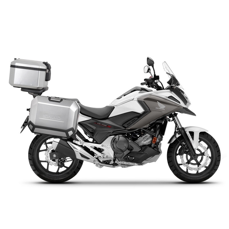 Complete set of aluminum cases SHAD TERRA, 48L topcase + 47L / 47L side cases, including mounting kit and plate SHAD HONDA NC 750 X