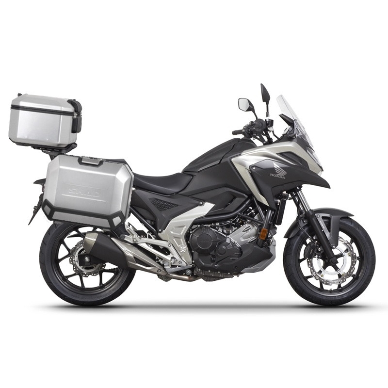 Complete set of aluminum cases SHAD TERRA, 37L topcase + 36L / 36L side cases, including mounting kit and plate SHAD HONDA NC 750 X 2021-