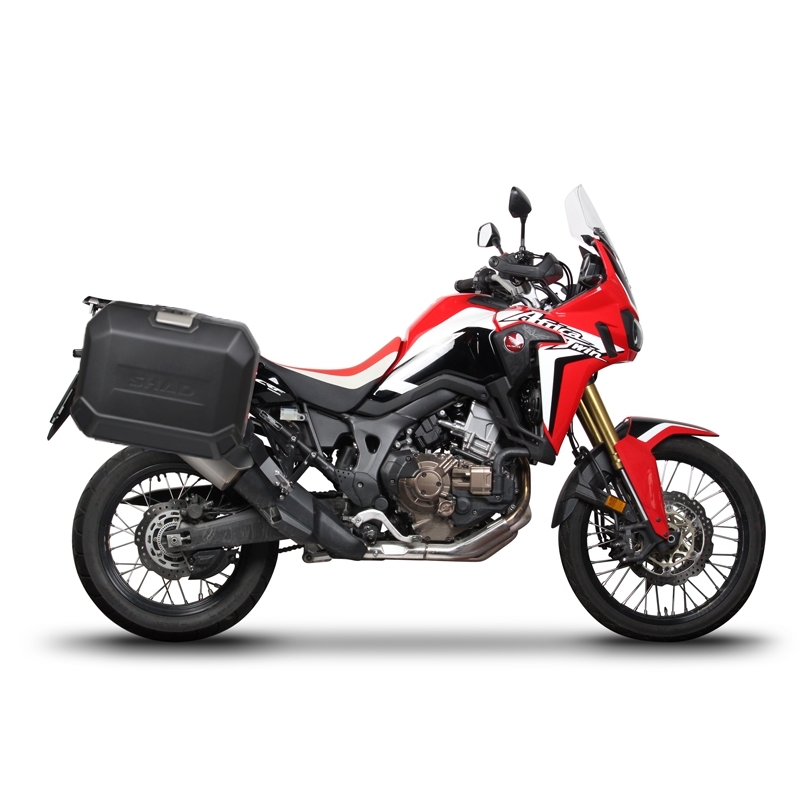 Complete set of black side aluminum cases 36L / 47L SHAD TERRA BLACK including mounting kit SHAD HONDA CRF 1000  Africa Twin