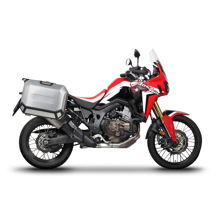 Complete set of black side aluminum cases 36L / 47L SHAD TERRA BLACK including mounting kit SHAD HONDA CRF 1000  Africa Twin