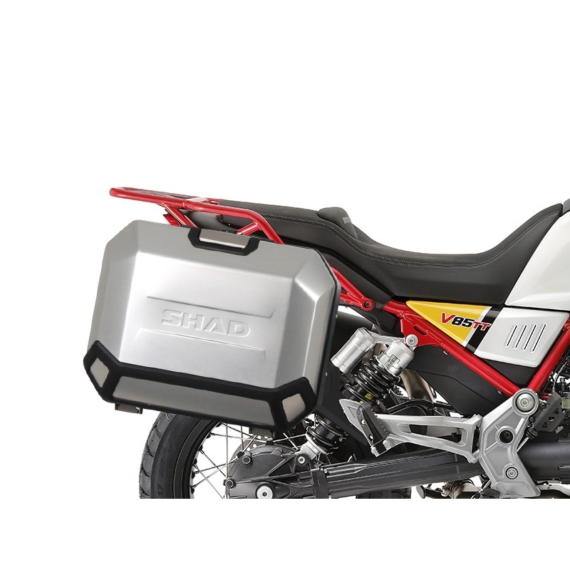 Complete set of black side aluminum cases 36L / 47L SHAD TERRA BLACK including mounting kit SHAD MOTO GUZZI V 85 TT