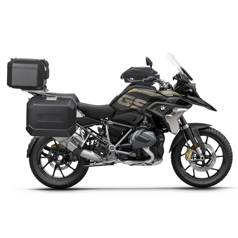 Complete set of black side aluminum cases 36L / 47L SHAD TERRA BLACK including mounting kit SHAD BMW R 1200 GS/ R 1200 GS Adventure/ R 1250 GS/ R 1250 GS Adventure