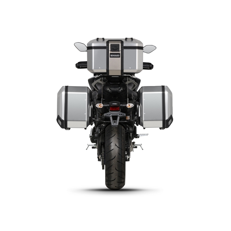 Complete set of aluminum cases SHAD TERRA BLACK, 37L topcase + 47L / 47L side cases, including mounting kit and plate SHAD YAMAHA MT-09 Tracer / Tracer 900
