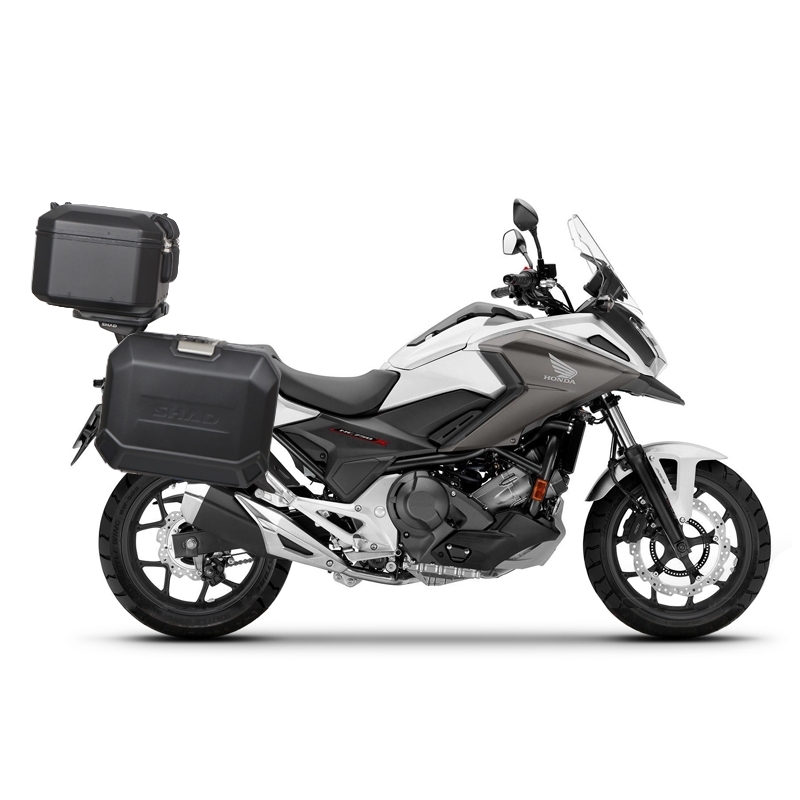 Complete set of aluminum cases SHAD TERRA BLACK, 37L topcase + 36L / 36L side cases, including mounting kit and plate SHAD HONDA NC 750 X