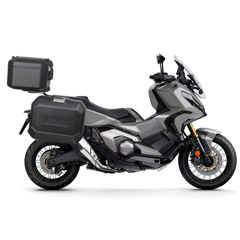Complete set of aluminum cases SHAD TERRA BLACK, 37L topcase + 47L / 47L side cases, including mounting kit and plate SHAD HONDA X-ADV 750