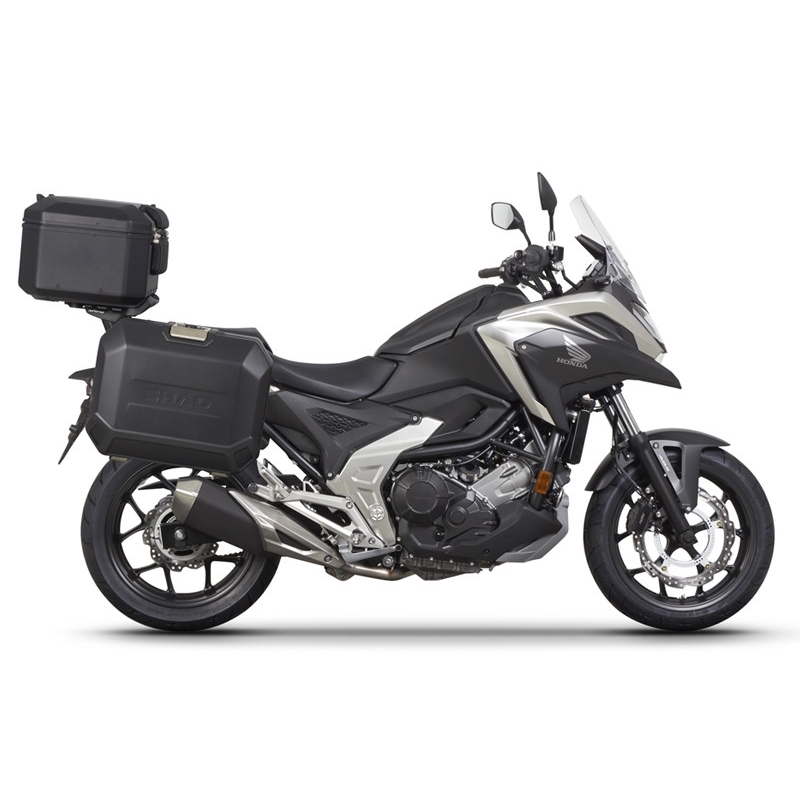 Complete set of aluminum cases SHAD TERRA BLACK, 37L topcase + 47L / 47L side cases, including mounting kit and plate SHAD HONDA NC 750 X 2021-