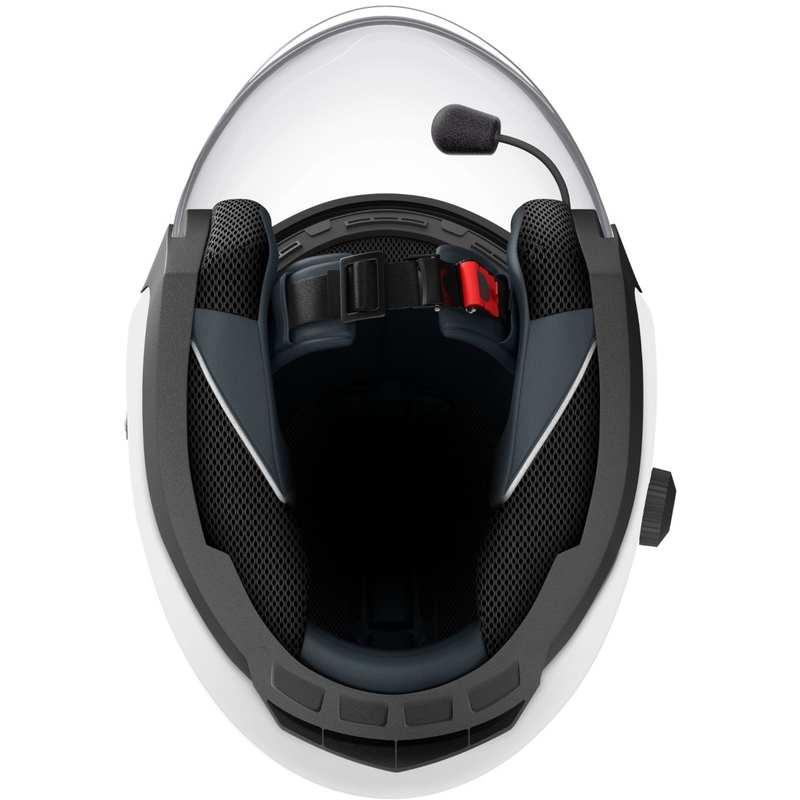 Nyitott motoros sisak SENA Outstar headsettel, fehéren fényes