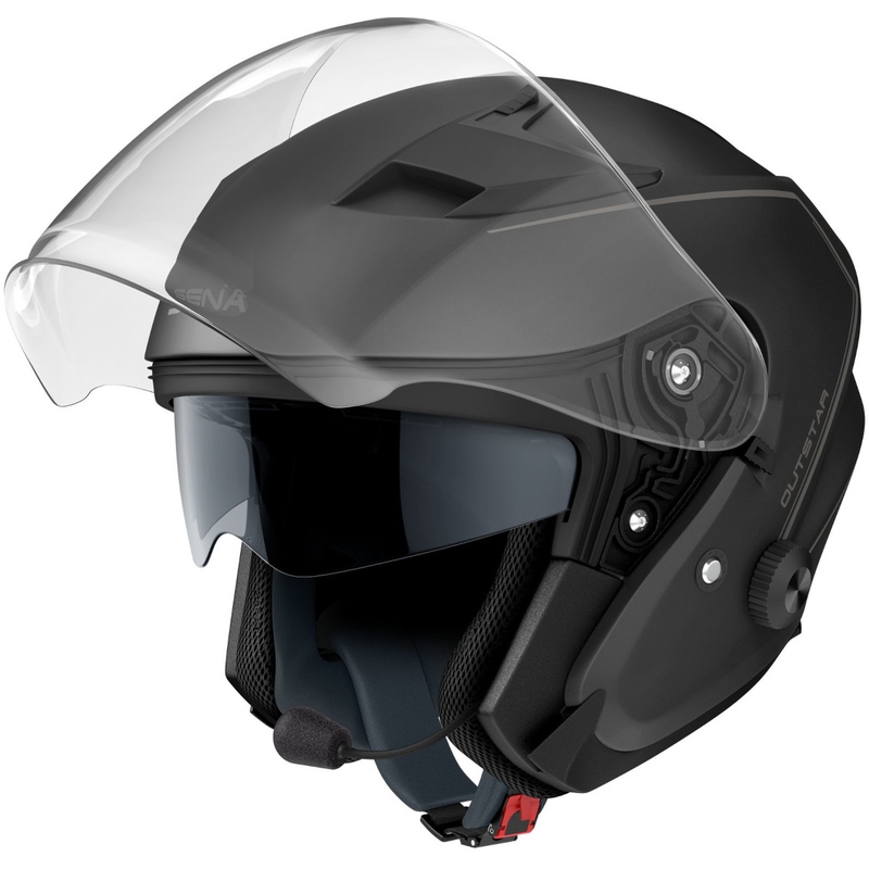 Nyitott motoros sisak SENA Outstar headsettel, fekete matt kiárusítás