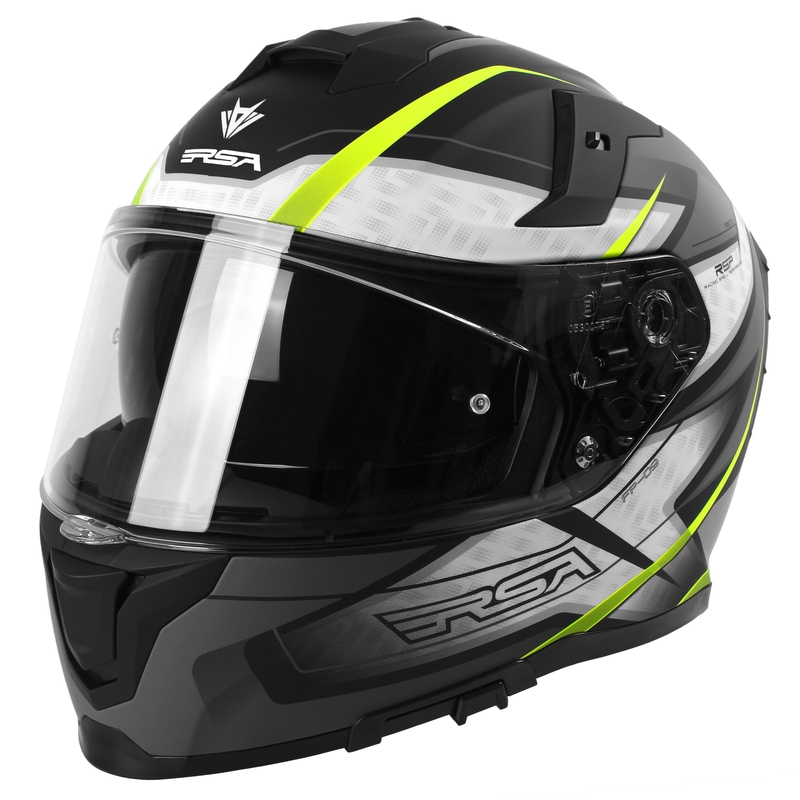 Zárt motoros sisak RSA Rapid fekete-szürke-fehér-neon sárga kiárusítás