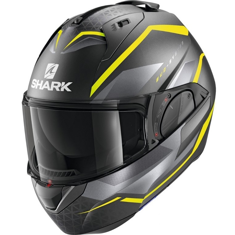 Flip sisak SHARK EVO-ES Yari szürke-ezüst-fluo sárga