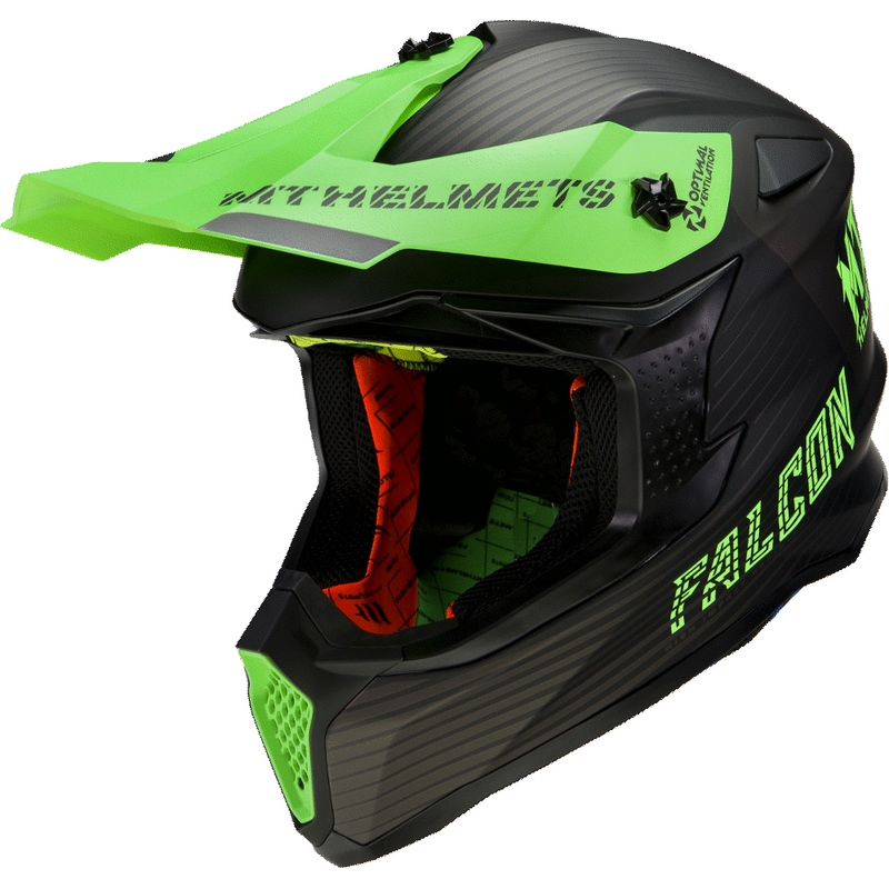 Motocross sisak MT Falcon System fekete-neon zöld