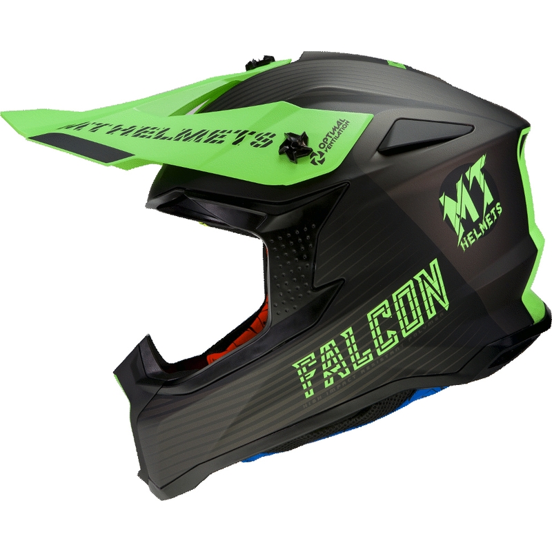 Motocross sisak MT Falcon System fekete-neon zöld