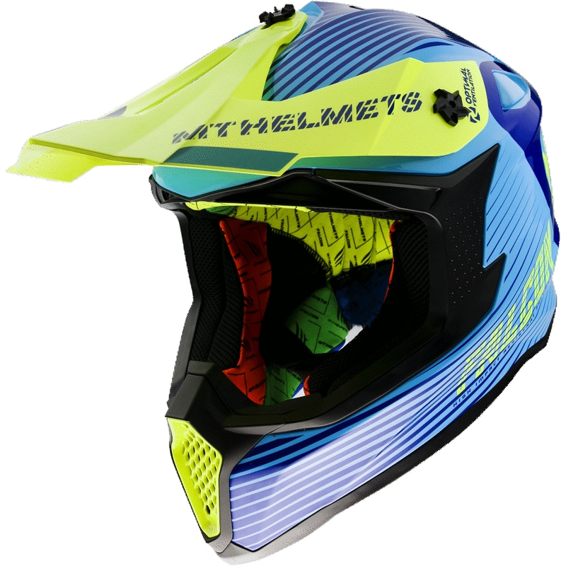Motocross sisak MT Falcon System kék-neon sárga