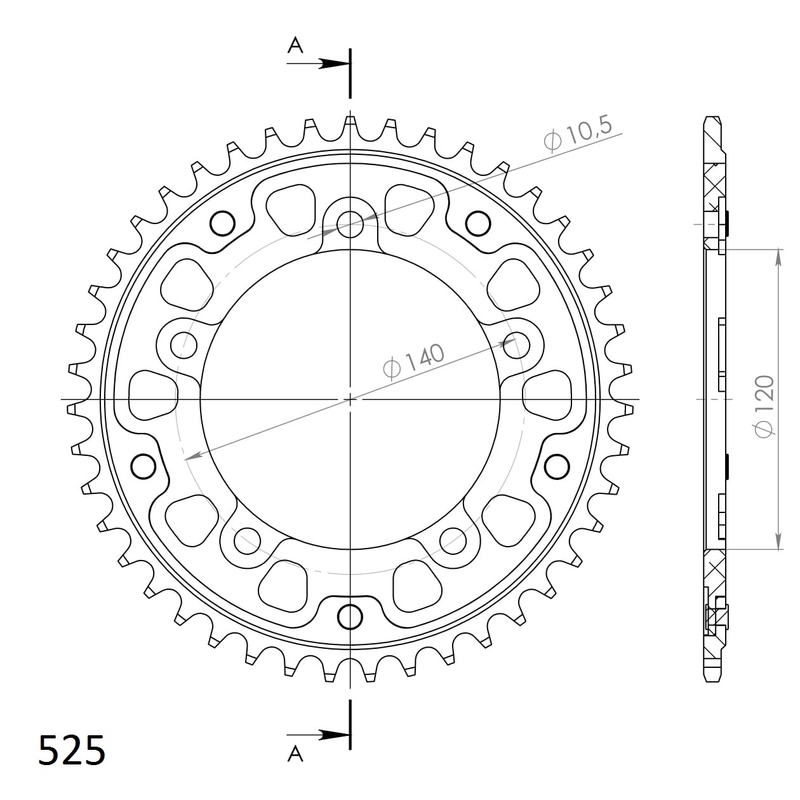 Rear sprocket SUPERSPROX STEALTH arany 42 fogak,525