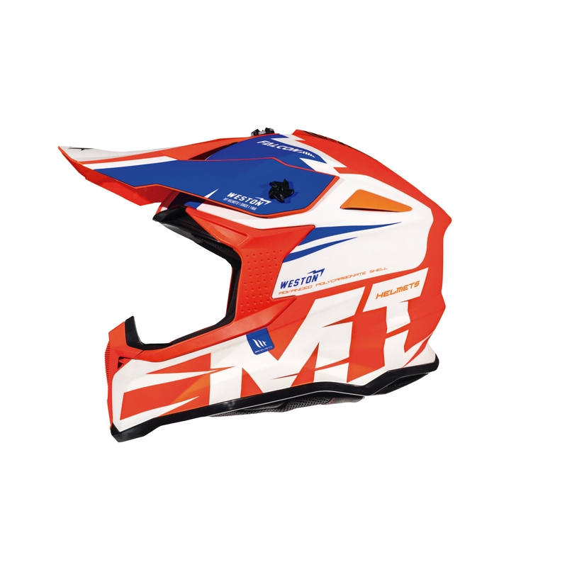 Motocross sisak MT Falcon Weston fehér-kék-fluo narancs