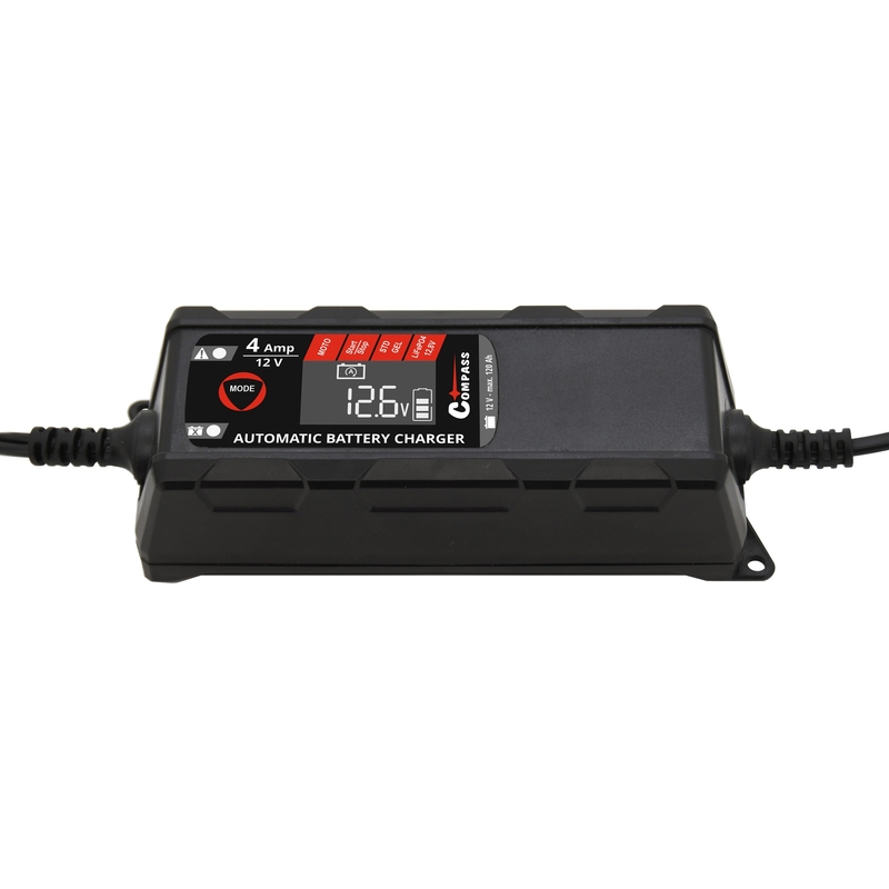 Mikroprocesszoros töltő 4Amp 12V PB/GEL/AGM/LiFePO4 LCD kijelző