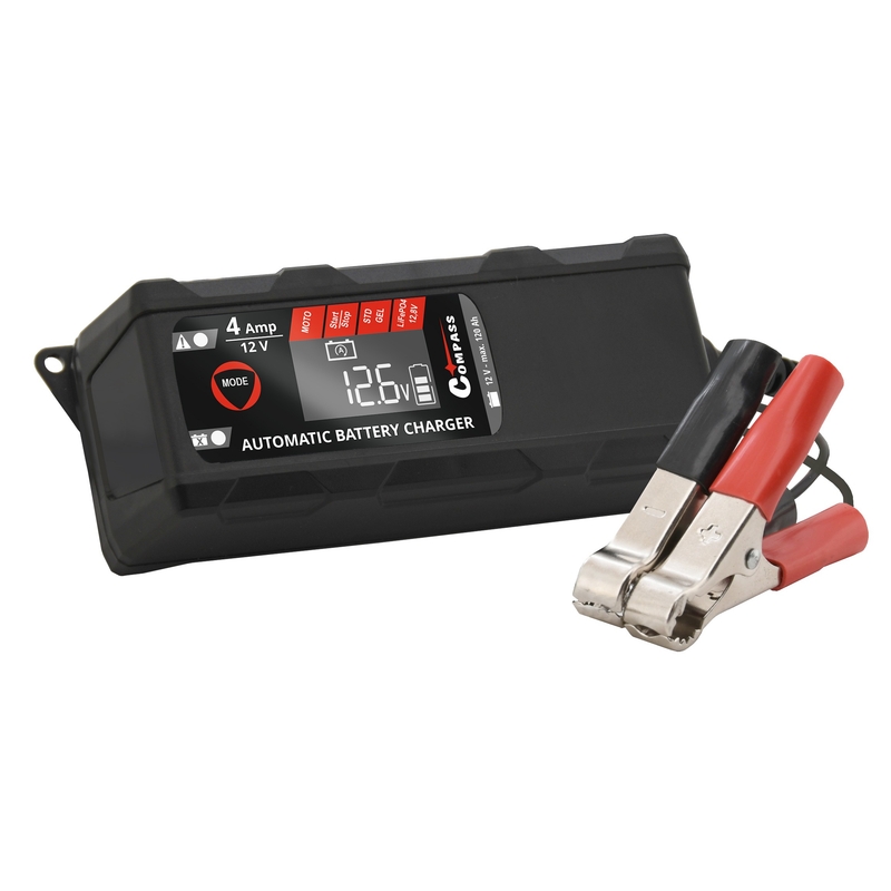 Mikroprocesszoros töltő 4Amp 12V PB/GEL/AGM/LiFePO4 LCD kijelző