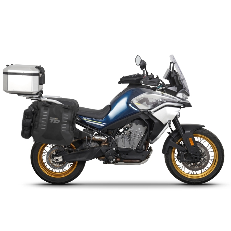 Complete set of SHAD TERRA TR40 adventure saddlebags and SHAD TERRA aluminium 48L topcase, including mounting kit SHAD CF Moto 800MT
