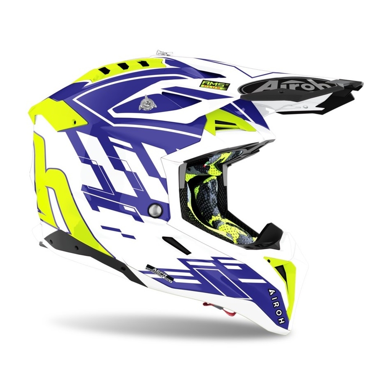 Motocross Sisak Airoh Aviator 3.0 Rampage 2021 Fehér-Kék-Fluo Sárga kiárusítás