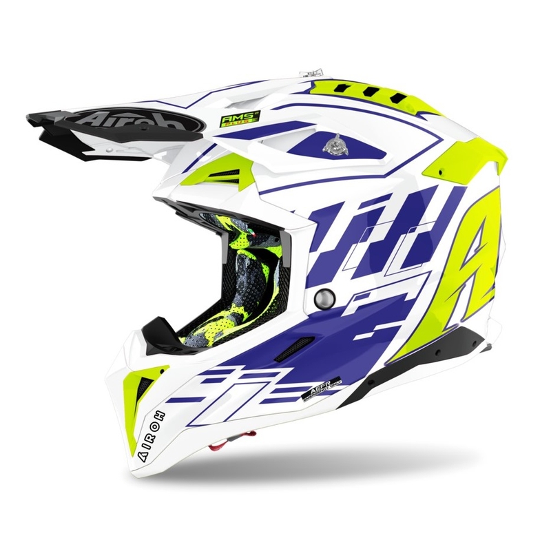 Motocross Sisak Airoh Aviator 3.0 Rampage 2021 Fehér-Kék-Fluo Sárga kiárusítás