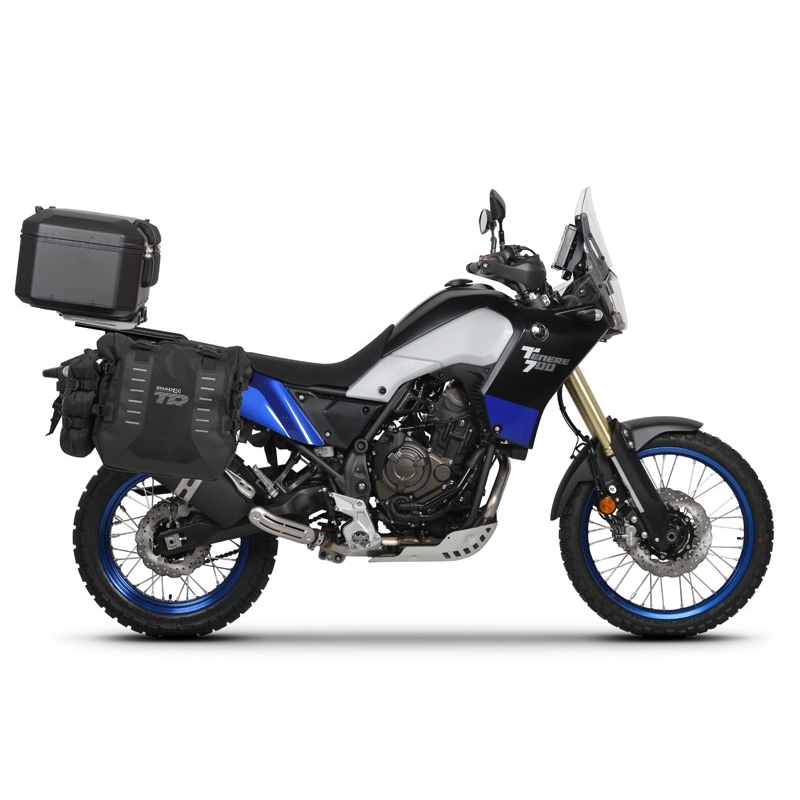 Complete set of SHAD TERRA TR40 adventure saddlebags and SHAD TERRA BLACK aluminium 48L topcase, including mounting kit SHAD YAMAHA Tenere 700 XTZ690