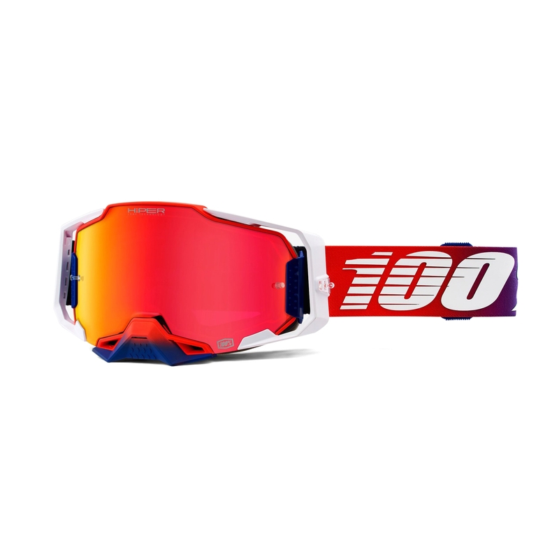 100% ARMEGA Factory HIPER motocross szemüveg fehér-piros-kék (piros króm plexi)