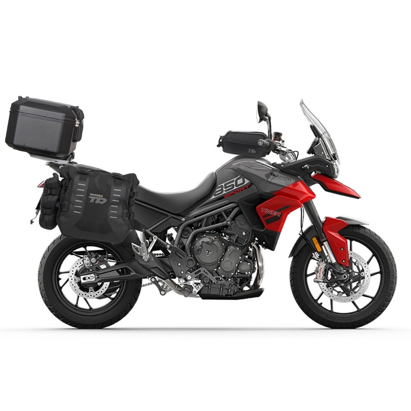 Complete set of SHAD TERRA TR40 adventure saddlebags and SHAD TERRA BLACK aluminium 37L topcase, including mounting kit SHAD TRIUMPH Tiger 900