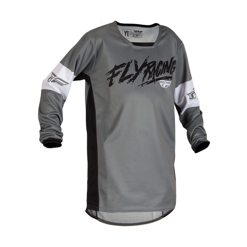 FLY Racing Kinetic Khaos gyerek motocross mez fekete-fehér-szürke kiárusítás