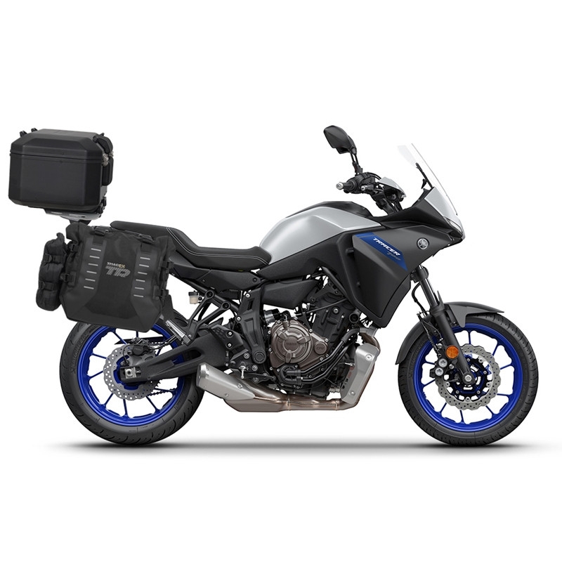Complete set of SHAD TERRA TR40 adventure saddlebags and SHAD TERRA BLACK aluminium 55L topcase, including mounting kit SHAD YAMAHA MT-07 Tracer / Tracer 700