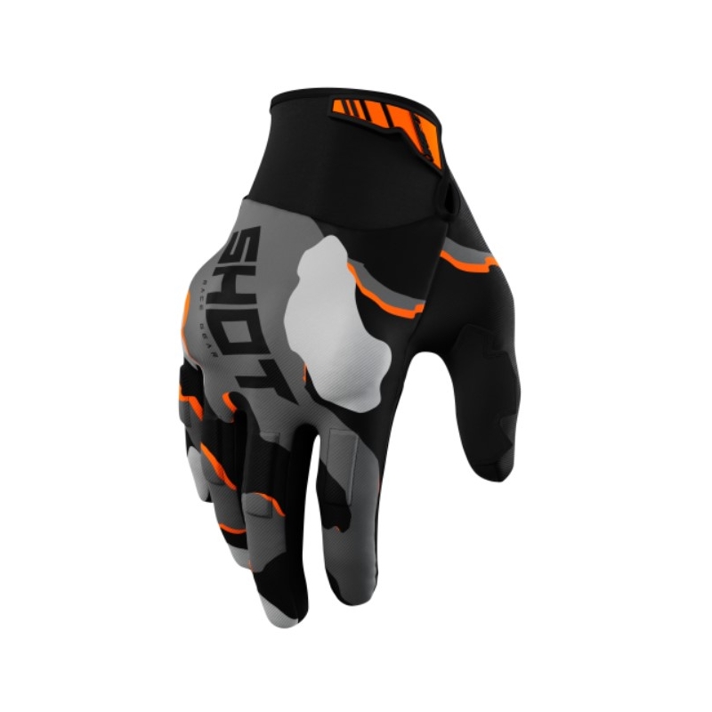 Motocross kesztyűk Shot Drift Camo fekete-camo-fluo narancs kiárusítás