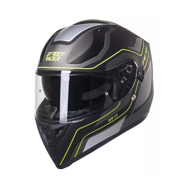 Motoros sisak Street Racer SR I1 fekete-szürke-neon sárga - II. minőség