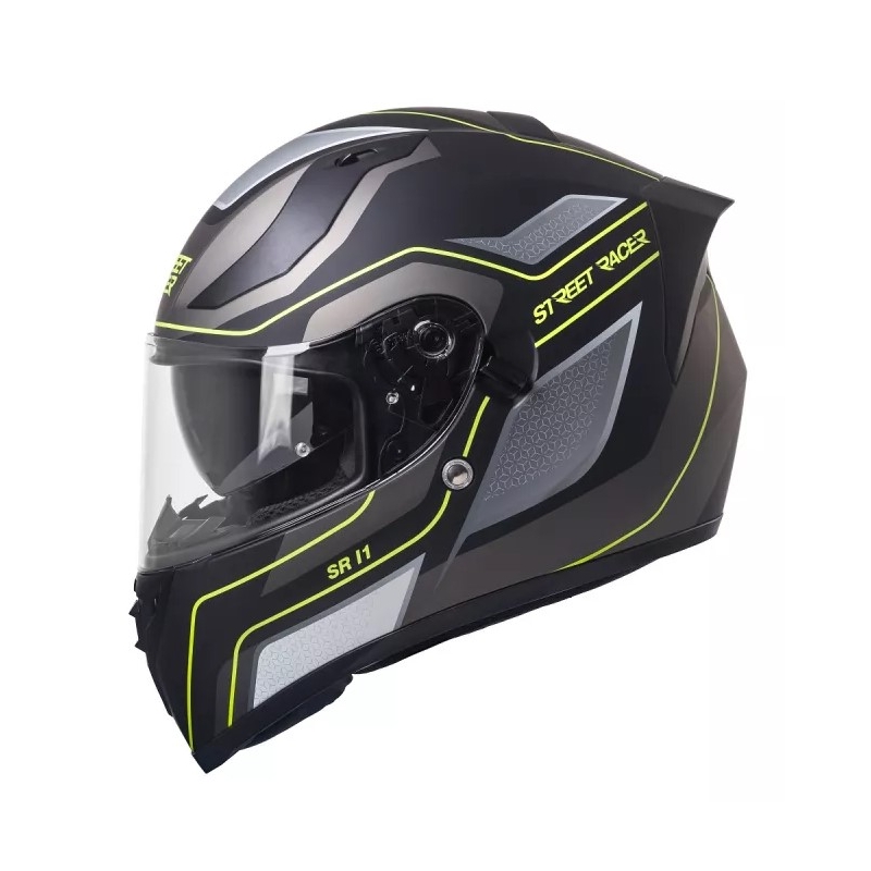 Motoros sisak Street Racer SR I1 fekete-szürke-neon sárga - II. minőség