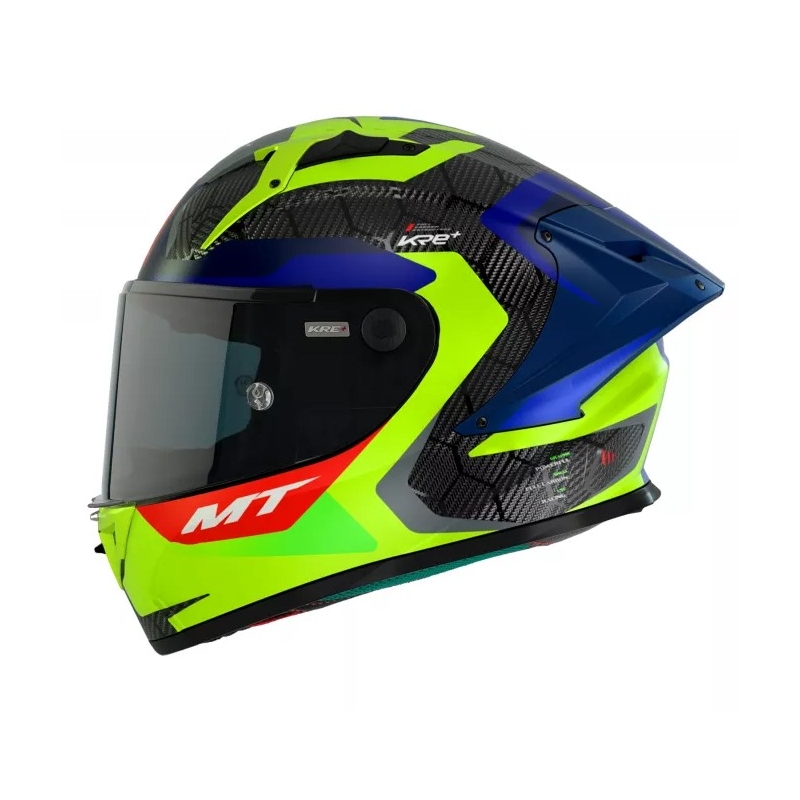 MT KRE+ Carbon Powerful sárga-sárga-kék integrált motorkerékpáros sisak